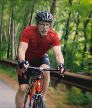 Man cycling on Blue Ridge Parkway.